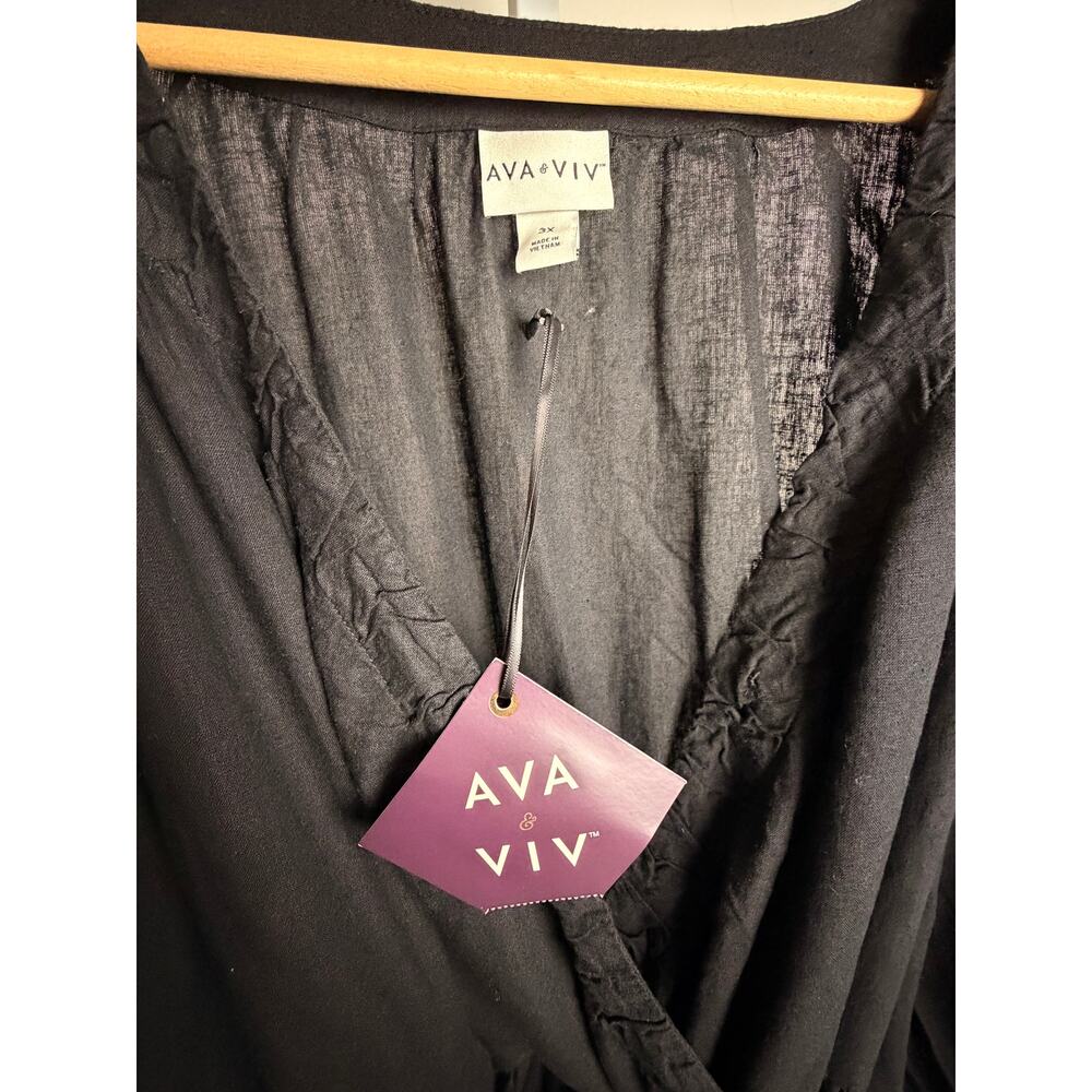NWT Ava & Viv Black Linen Blend Maxi Wrap Dress 3X - Picture 2 of 7